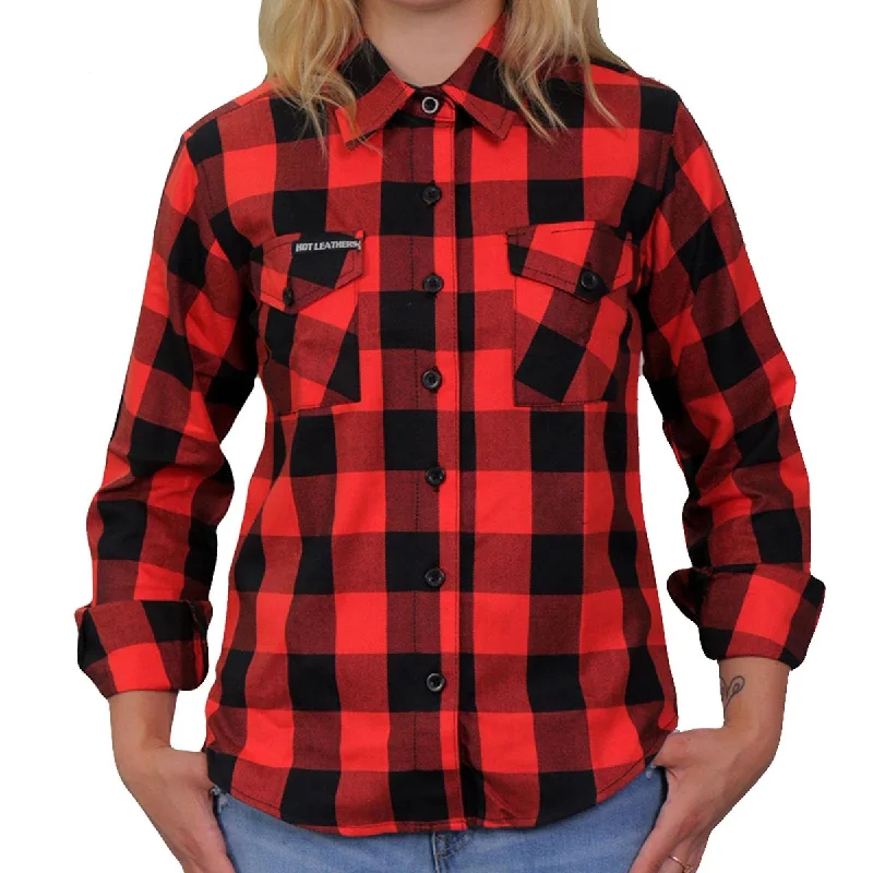 European Plan Hot Leathers FLL3002 Ladies Black and Salmon Long Sleeve Flannel