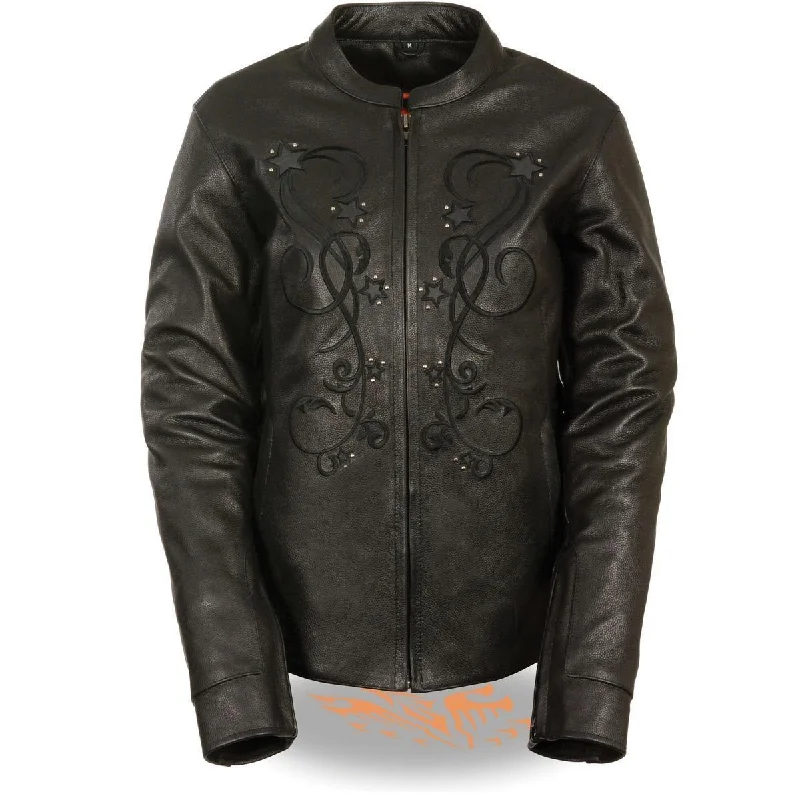 Summer Comfort Milwaukee Leather ML2500 Women's Reflective Star Riveted Black Leather Jacket