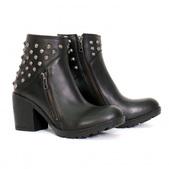 Trendy Looks Hot Leathers BTL1003 Ladies 5-inch Black Studded Ankle Leather Boots with Side Zippers