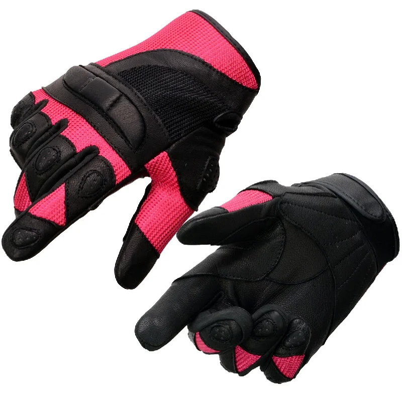 Soft Relaxation Wear Milwaukee Leather MG7740 Women's Black Leather and Hot Pink Mesh Racing Motorcycle Gloves W/ Padded Knuckle and Fingers