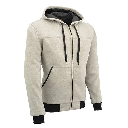 Classic Color Milwaukee Leather MPM1788 Men's Silver CE Approved Armored Riding Hoodie Sweater with Aramid by DuPont Fibers