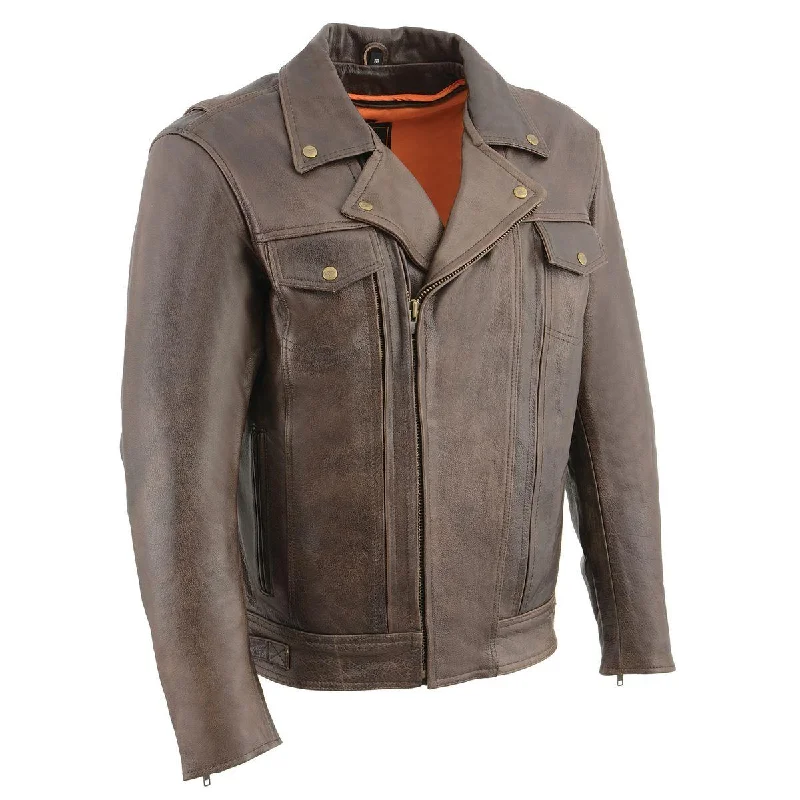 Hooded design Milwaukee Leather MLM1522 Men's ‘Vented’ Retro Brown Leather Motorcycle Jacket