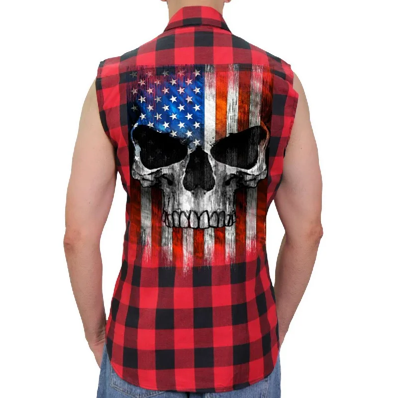 Artistic Temperament Hot Leathers GMS3491 Men’s Black and Red Patriot Skull Sleeveless Flannel Shirt Artistic Temperament Hot Leathers GMS3491 Men’s Black and Red Patriot Skull Sleeveless Flannel Shirt