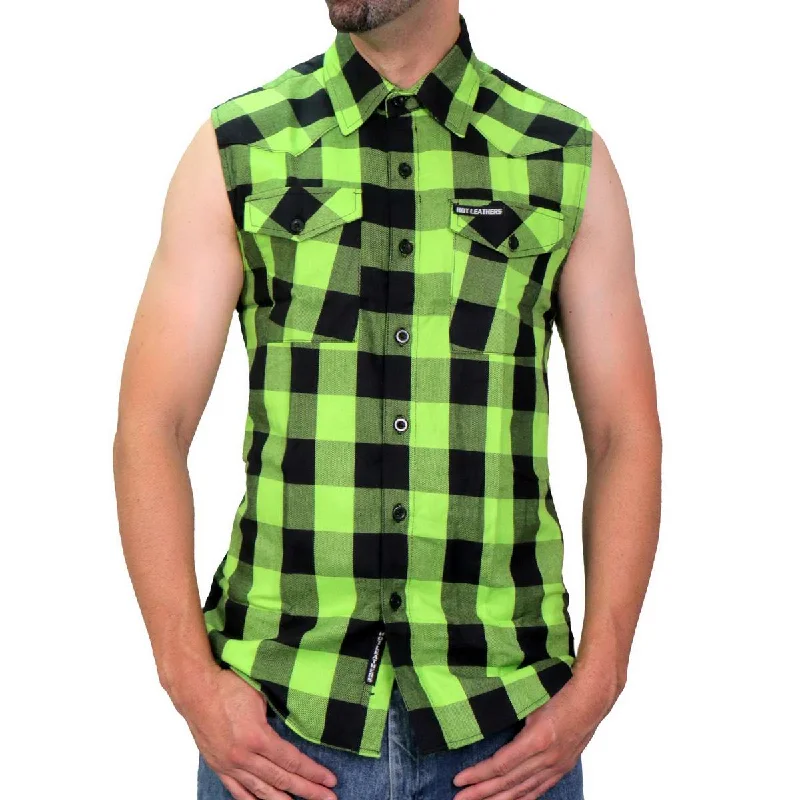 Fashion Classic Hot Leathers FLM5002 Men’s Black and Green Sleeveless Cotton Flannel Shirt Fashion Classic Hot Leathers FLM5002 Men’s Black and Green Sleeveless Cotton Flannel Shirt