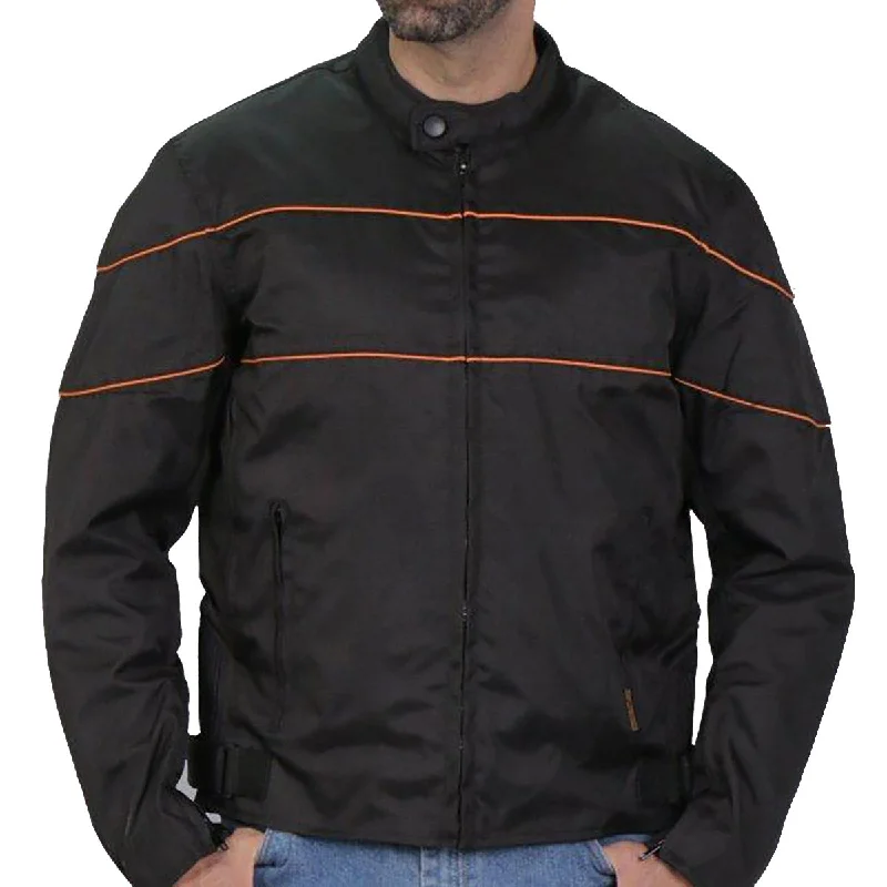 Creative Prints Hot Leathers JKM1026 Men’s Black Nylon Jacket with Orange Reflective Trim