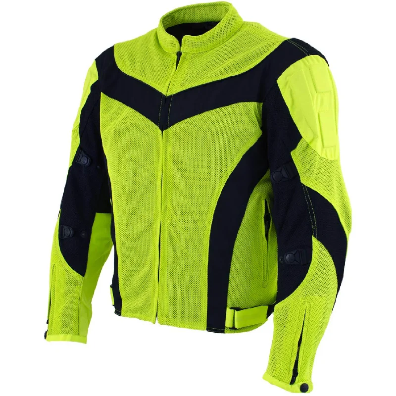 Relaxed Jackets Xelement CF-6019-66 Men's 'Invasion' Neon Green Textile Motorcycle Jacket wit X-Armor Protection