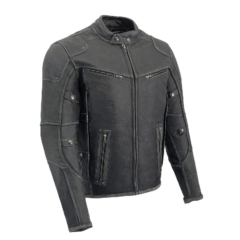 Everyday Chic Milwaukee Leather MLM1536 Mens Vintage Distressed Grey Leather Scooter Style Motorcycle Jacket - Reflective Piping