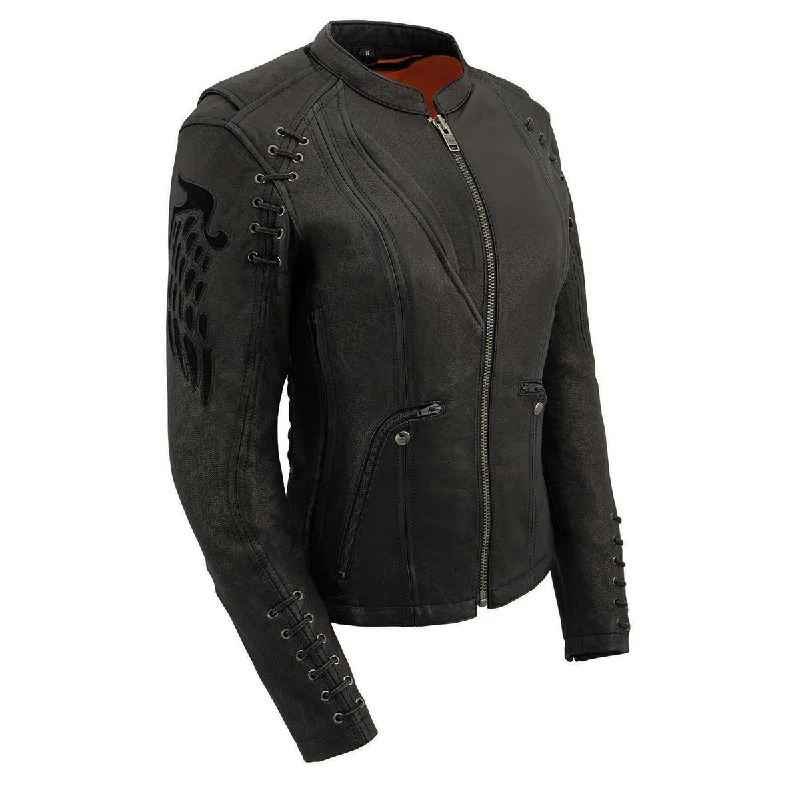 Cute Design Milwaukee Leather MLL2535 Women's Black Leather Lightweight Scuba Racer Jacket