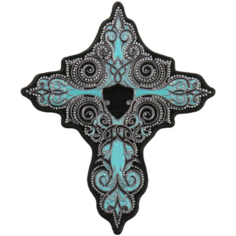 Relaxed Style Hot Leathers PPC3295 5 Inch Rhinestone Turquoise Cross Patch