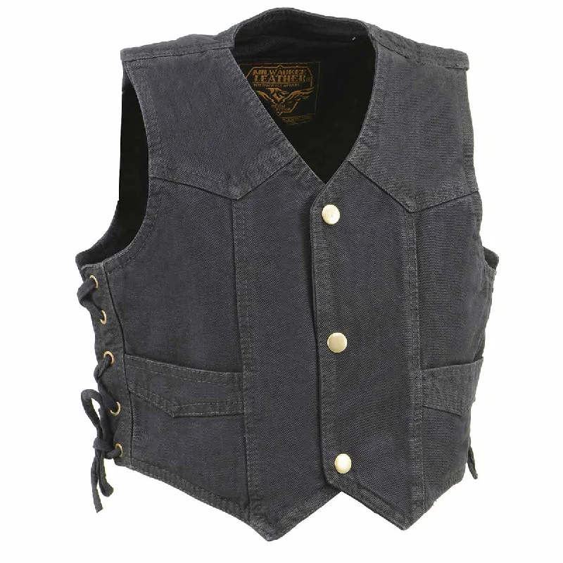 Avant-garde Design Milwaukee Leather MDK3900 Kids Classic Black Denim Side Lace Vest