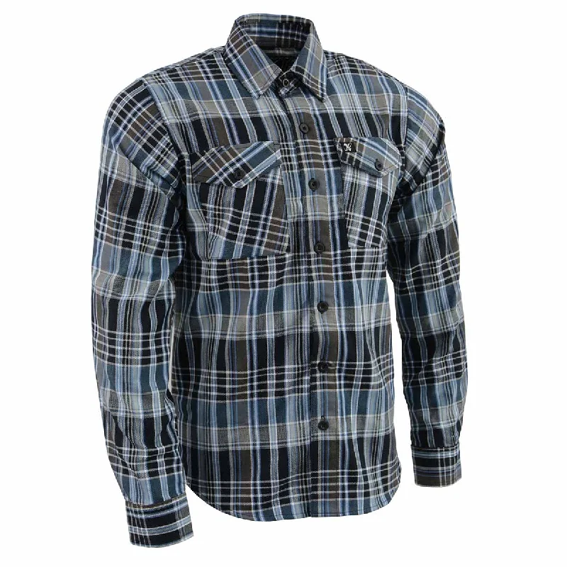 Cozy Fit Wear Milwaukee Leather Men's Flannel Plaid Shirt Black and White with Blue Long Sleeve Cotton Button Down Shirt MNG11626