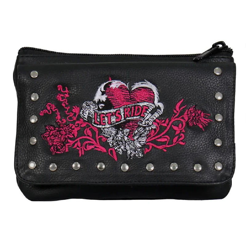 Trendy Traveler Hot Leathers CPE2101 Embroidered Banner Heart Black Clip Pouch