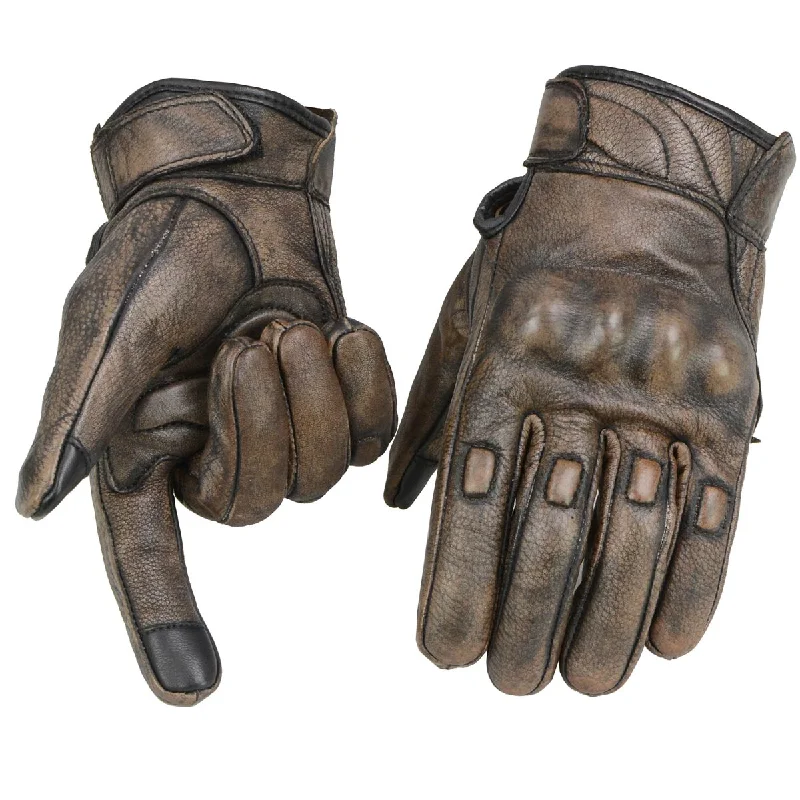Elegant Wear Milwaukee Leather MG7514 Men's Brown Leather with Gel Palm Motorcycle Gloves W/ Protective Knuckle