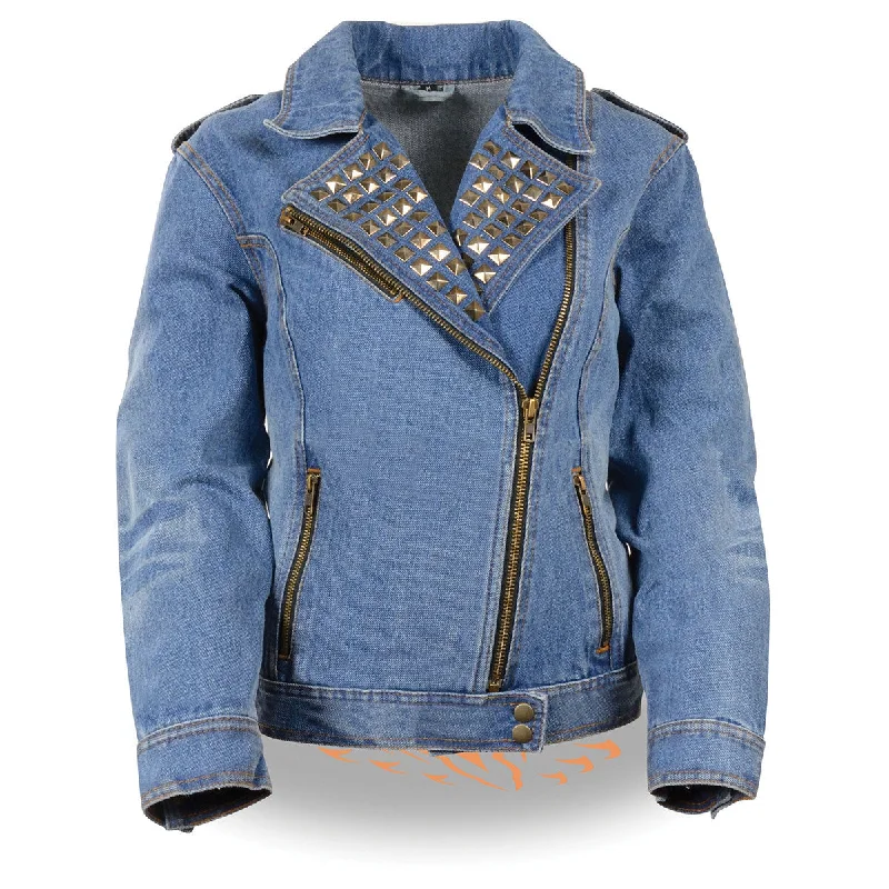 Fashion And Simplicity Milwaukee Leather MDL2000 Women's Blue Denim Jacket with Studded Spikes