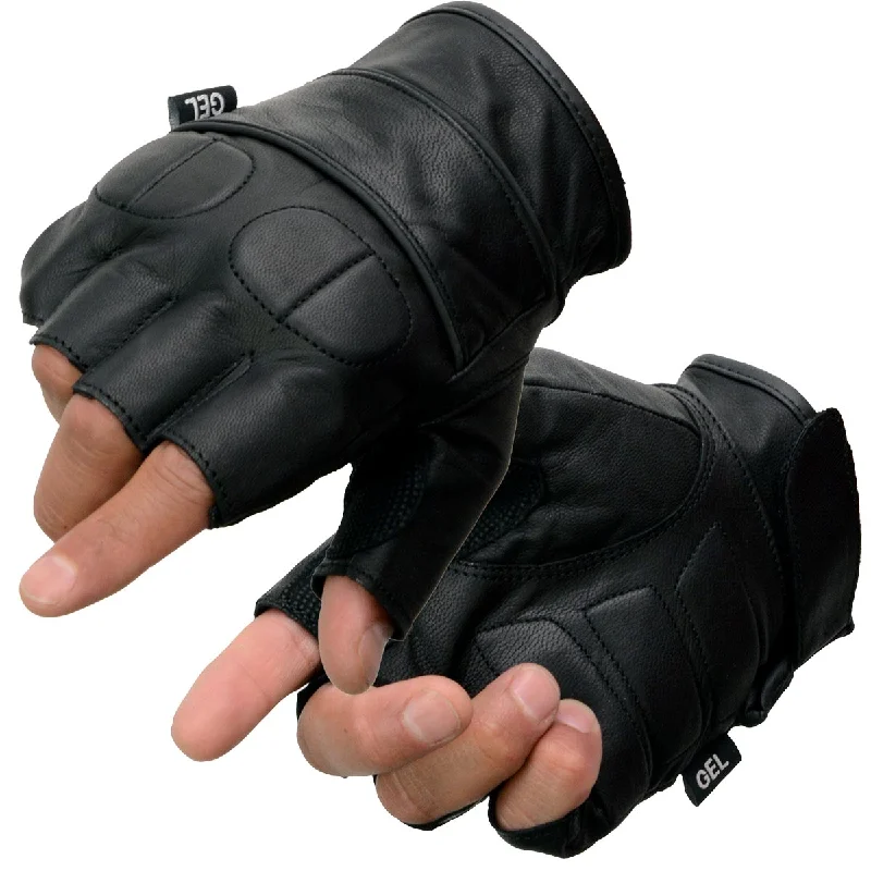 Relaxed Dresses Milwaukee Leather SH462 Men's Black Leather Gel Palm Fingerless Motorcycle Hand Gloves W/ Soft and Stylish ‘Knuckle Pads’