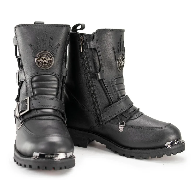 Layered Comfort Milwaukee Leather MBM9076 Men’s Black Tactical Logger Leather Boots with Buckle Enhancement
