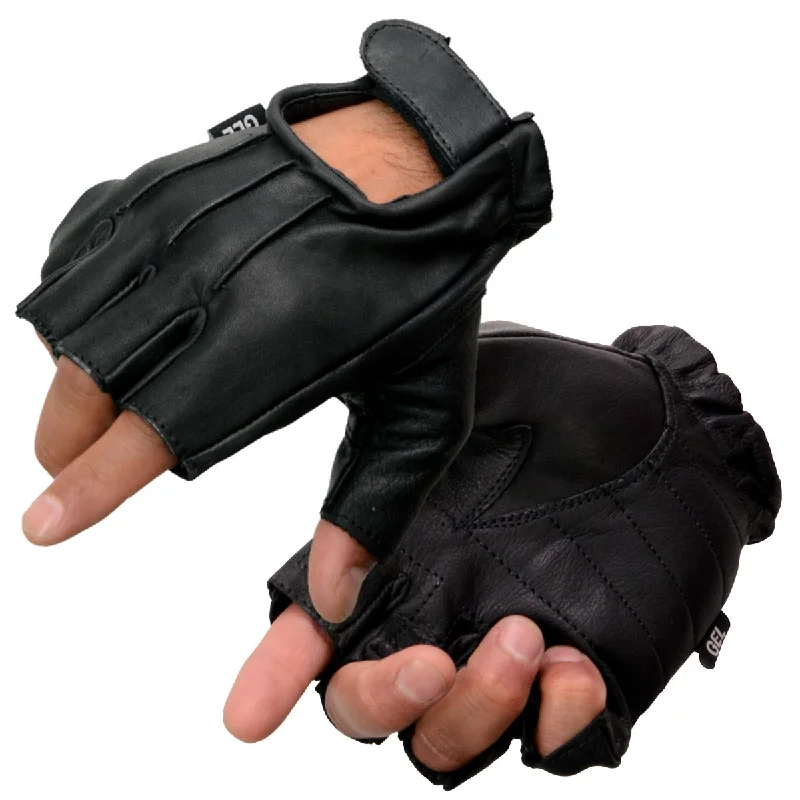 Fashion Design Milwaukee Leather SH206 Men's Black Leather Gel Padded Palm Fingerless Motorcycle Hand Gloves W/ ‘Welted’ Design