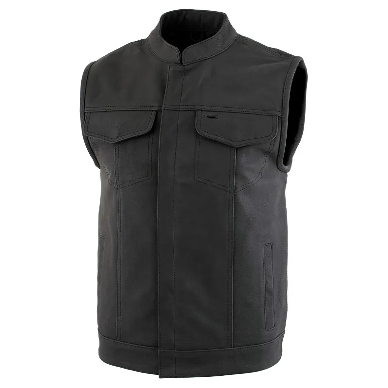 Soft Fabric Looks Xelement XS13001 Men's 'Barrage' Flat Black Leather Motorcycle Club Style Riding Biker  Vest