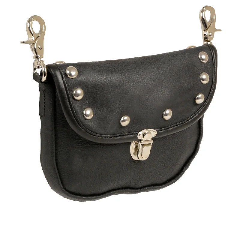 Soft Touch Milwaukee Leather SH52001 Leather Belt Bag with Studded Flap and Belt Clasps