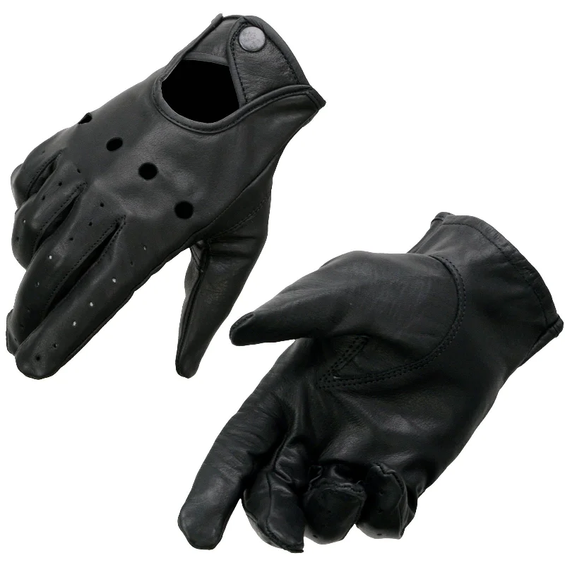 Body Design Milwaukee Leather SH729 Men's Black Perforated Leather Full Finger Motorcycle Hand Gloves W/ Breathable ‘Open Knuckle’