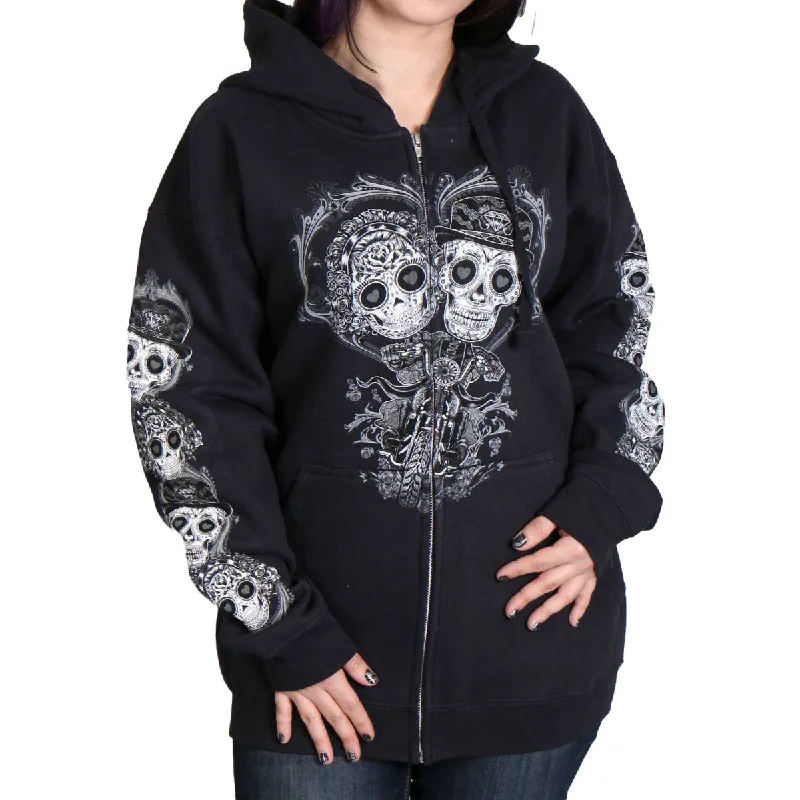 Comfortable And Simple Hot Leathers GLZ4408 'Sugar Couple' Full Cut Zip Up Hoodie Black Sweat Shirt