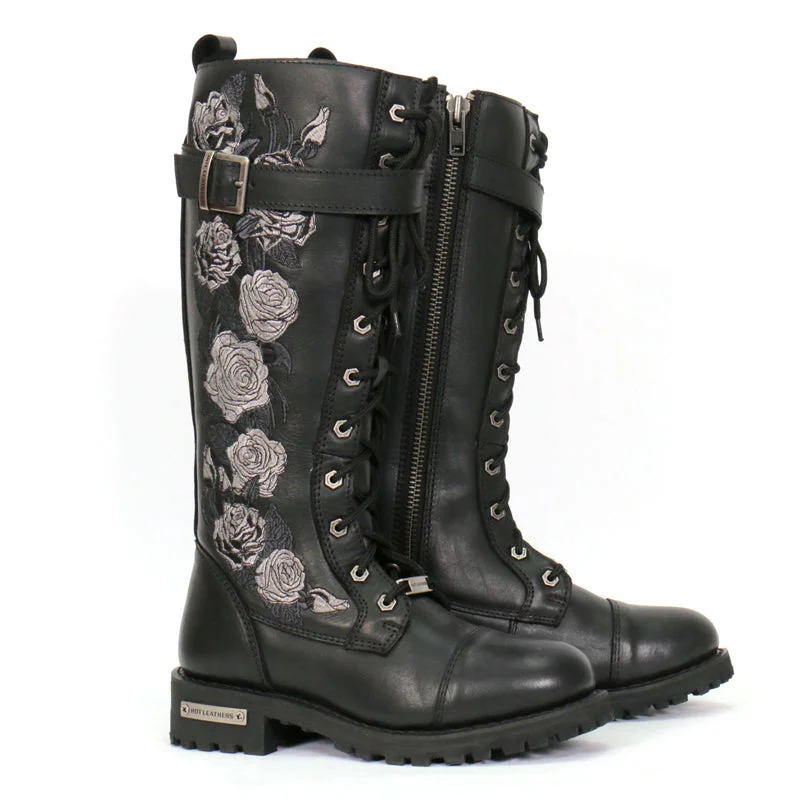 Soft Knitwear Hot Leathers BTL1007 Ladies Black Knee High Wild Roses Leather Boots