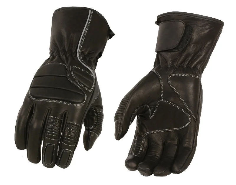 Cozy Footwear M Boss Motorcycle Apparel BOS37500 Men's Black Thermal Lined Padded Back Gauntlet Gloves with Reflective Piping