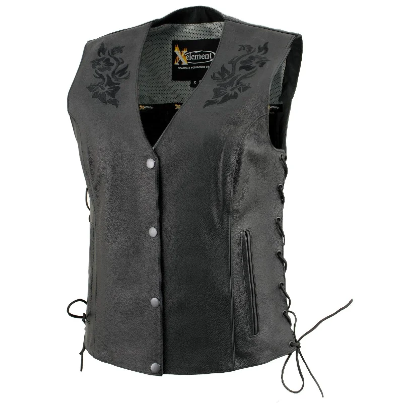 Spring Fashion Xelement XS24004 Women's ‘Gemma’ Black Motorcycle Rider Leather Vest with Side Laces