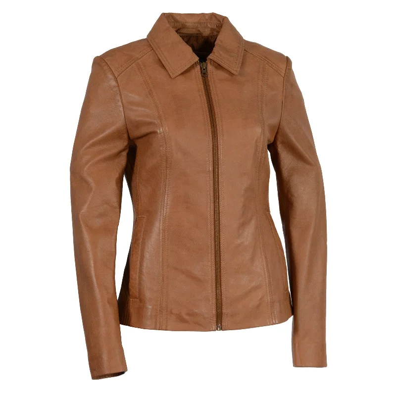 Simple Style Milwaukee Leather SFL2850 Women's Classic Saddle Zippered Motorcycle Style Fashion Leather Jacket with Shirt Style Collar