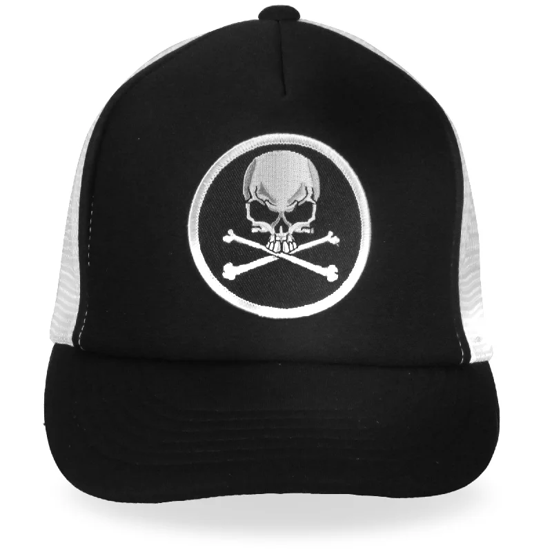 Stylish Jackets Hot Leathers GSH1008 Skull and Cross Bones Black and White Trucker Hat