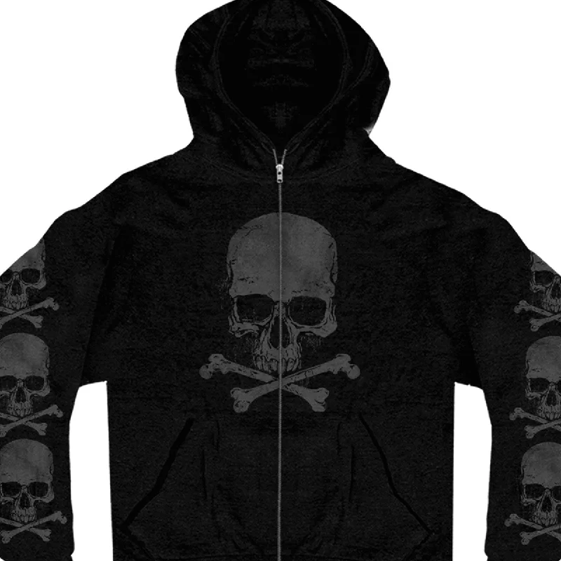 Simple Chic Hot Leathers GMZ4305 Men’s ‘Skull and Crossbones’ Black Hoodie with Zipper Closure