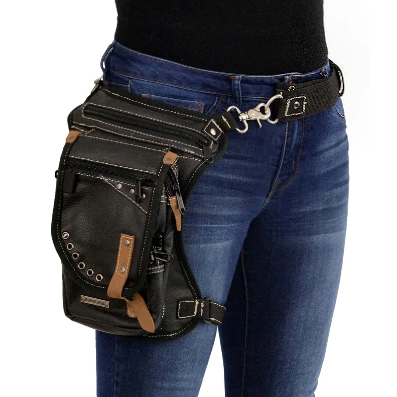 Perfect Tailoring Milwaukee Leather MP8890 Conceal and Carry Black Leather Thigh Bag with Waist Belt Perfect Tailoring Milwaukee Leather MP8890 Conceal and Carry Black Leather Thigh Bag with Waist Belt