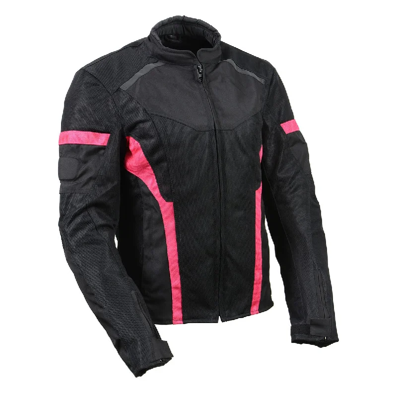 Comfortable Mind Milwaukee Leather MPL2794 Black and Pink Mesh/Textile Armored Motorcycle Racer Jacket for Women - All Season Jackets Comfortable Mind Milwaukee Leather MPL2794 Black and Pink Mesh/Textile Armored Motorcycle Racer Jacket for Women - All Season Jackets