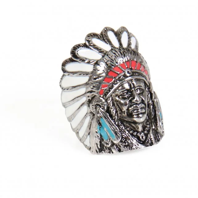 Comfortable Lifestyle Hot Leathers JWR2116 Men's Painted Indian Chief Stainless Steel Ring