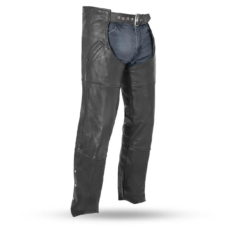 Fashion Expert First Manufacturing FMM830BM Unisex Nomad Black Leather Motorcycle Chaps