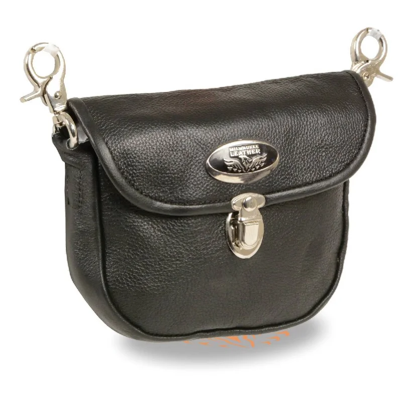 Relaxed Fashion Milwaukee Leather SH520 Women's Black Leather Belt Bag with Flap and Belt Clasps
