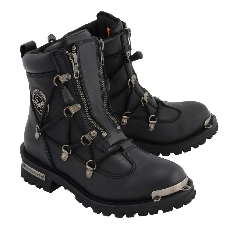 Easy Style Milwaukee Leather MBL9375 Women's Premium Black Leather Diamond 6-Inch Twin Zipper Lock Motorccycle Riding Boots