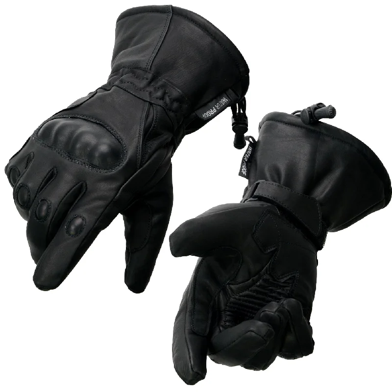 Advanced Design Milwaukee Leather Men's Black Leather Gauntlet Motorcycle Hand Gloves-Waterproof Hard Knuckle Elasticized Palm-SH815