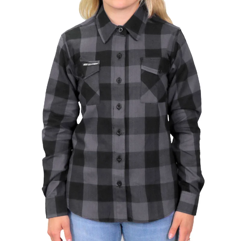 High-end Customization Hot Leathers FLL3001 Ladies Long Sleeve Cotton Black and Gray Flannel High-end Customization Hot Leathers FLL3001 Ladies Long Sleeve Cotton Black and Gray Flannel