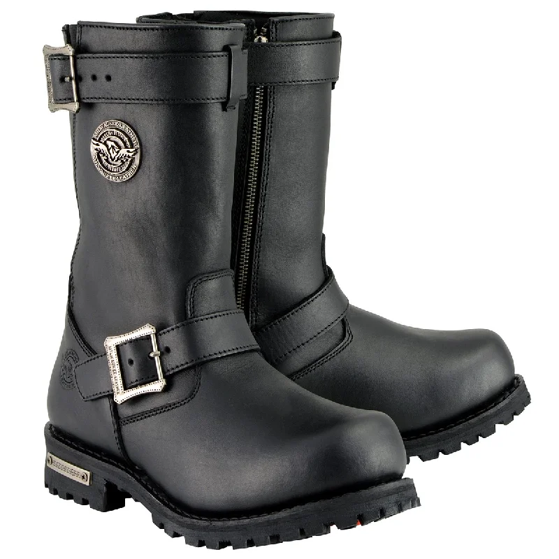 Warm Layers Milwaukee Leather Men's Black Leather Wide-Width 11-Inch Classic Engineer Motorcycle Boots MBM9020W