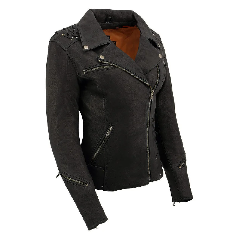 Cozy Dress Milwaukee Leather MLL2525 Women's Black Leather Lightweight Lace to Lace Jacket