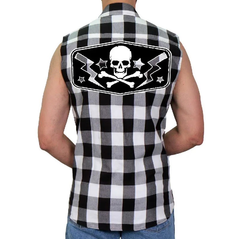 High-end Fashion Hot Leathers GMS3490 Men’s Black and White Skull Sleeveless Flannel Shirt High-end Fashion Hot Leathers GMS3490 Men’s Black and White Skull Sleeveless Flannel Shirt