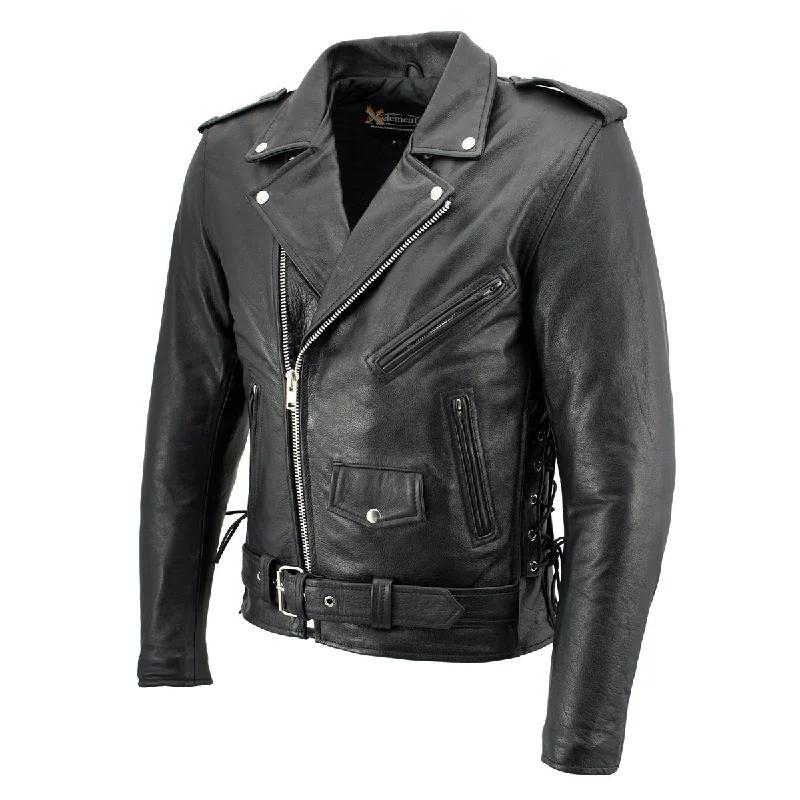Comfortable Fashion Xelement B7103 Men's 'Ruffian' Classic Black Motorcycle Side Lace Leather Jacket with X-Armor Protection