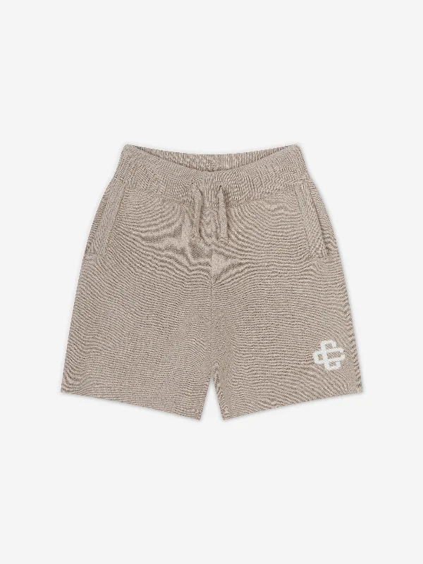 Comfy Layers The Couture Club Kids Knitted Emblem Shorts in Beige