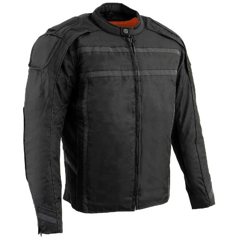 Simple Solid Color Milwaukee Leather MPM1740 Men's Black Vented Textile Jacket with Reflective Stripes