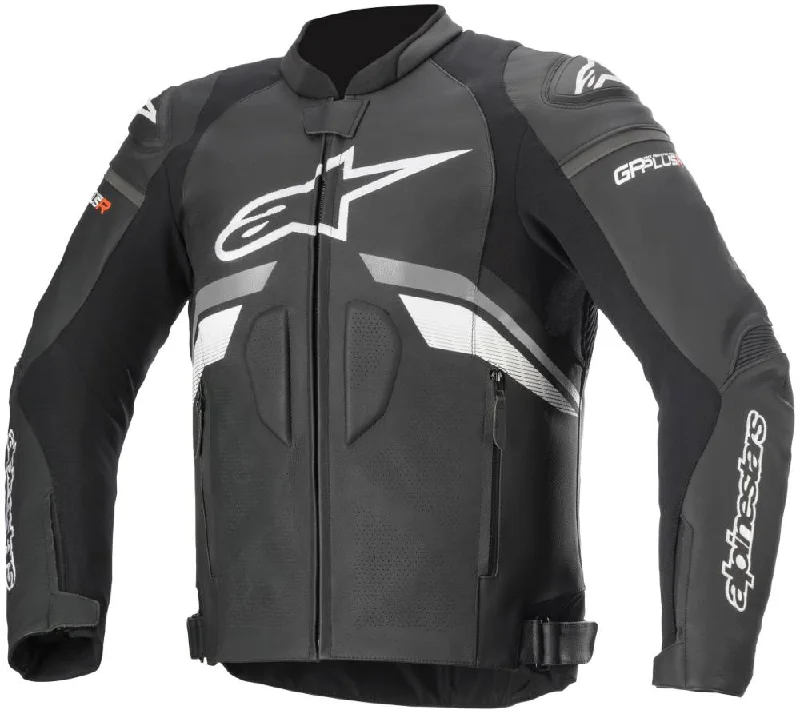Embroidered Letters Alpinestars Men’s GP Plus R v3 Airflow Black, Grey and White Leather Jacket