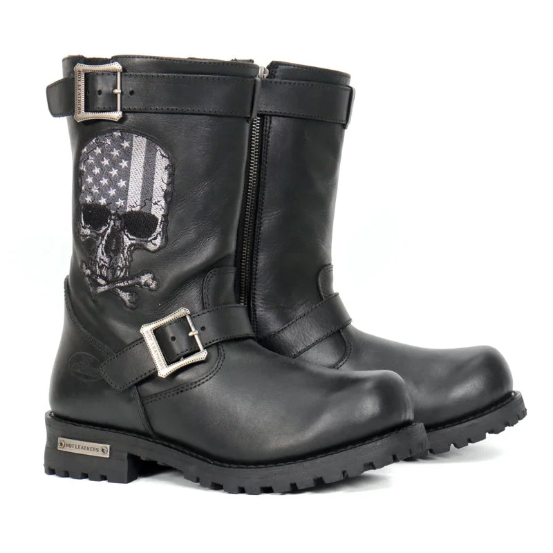 Cozy Knits Hot Leathers BTM1018 Men’s Black Tall Harness Flag Skull Boot with Round Toe
