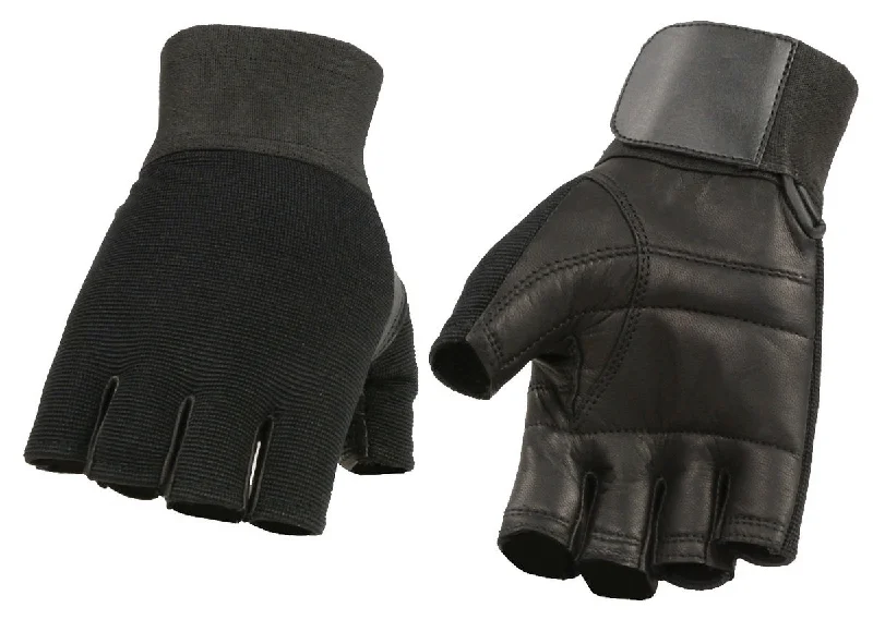 Breathable Comfort M Boss Motorcycle Apparel BOS37562 Men's Black Leather with Spandex Fingerless Gloves