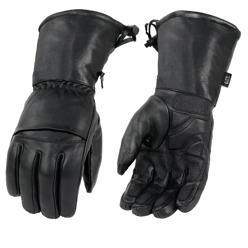 Personalized Outfit Milwaukee Leather Men's Black Gauntlet Motorcycle Hand Gloves-Black Leather Waterproof Gel Palm Soft Skin-SH292 Personalized Outfit Milwaukee Leather Men's Black Gauntlet Motorcycle Hand Gloves-Black Leather Waterproof Gel Palm Soft Skin-SH292