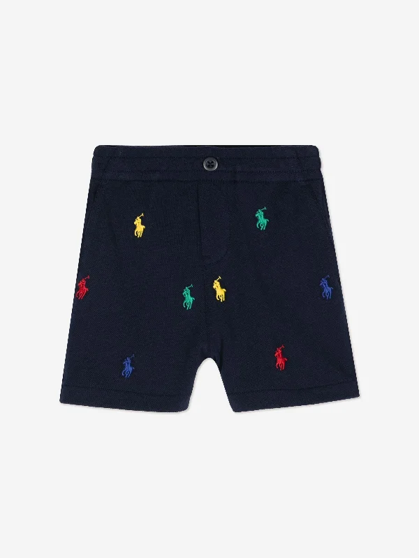 Daily Comfort Ralph Lauren Boys Multi Logo Prepster Shorts in Navy